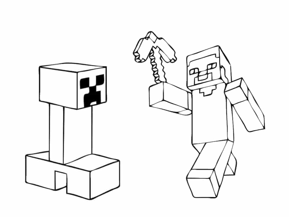 Creeper and Steve Image Coloring Page