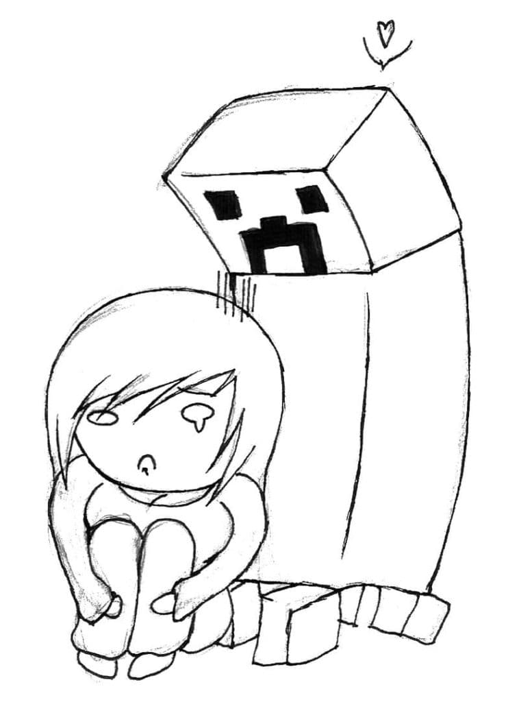 Creeper and Steve Lovely Coloring Page