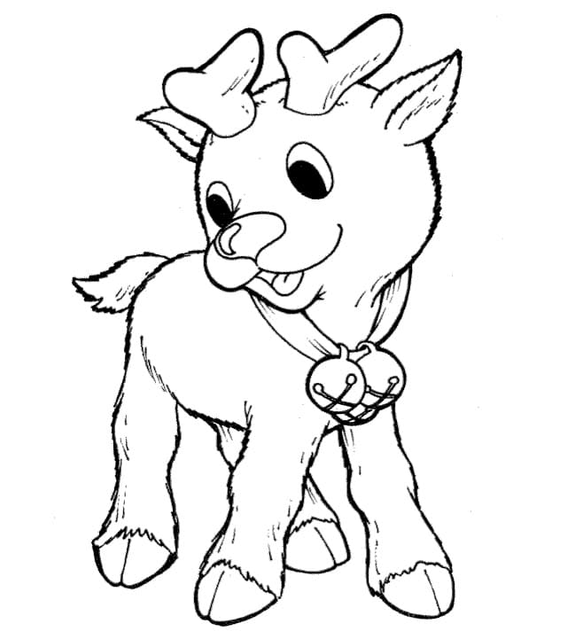 Cute Baby Reindeer With Christmas Bells Image Coloring Page