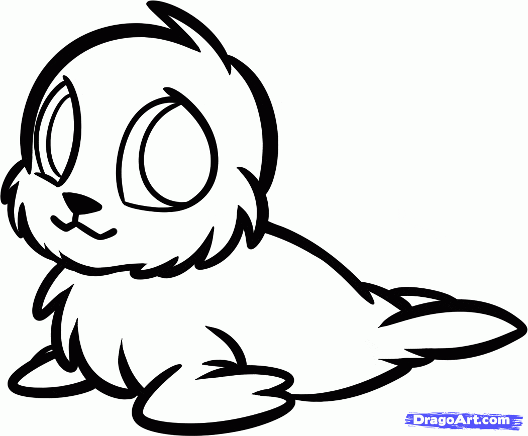 Cute Cartoon Baby Seal Coloring Page