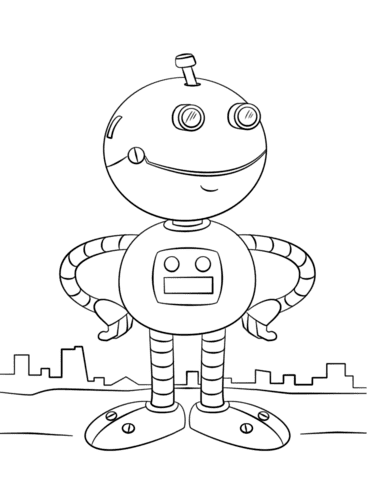Cute Cartoon Robot Free Printable Coloring Page