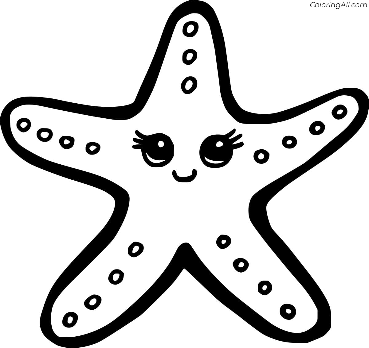 Cute Cartoon Starfish Image Coloring Page