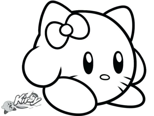 Cute Kirby Girl With A Bow Coloring Page