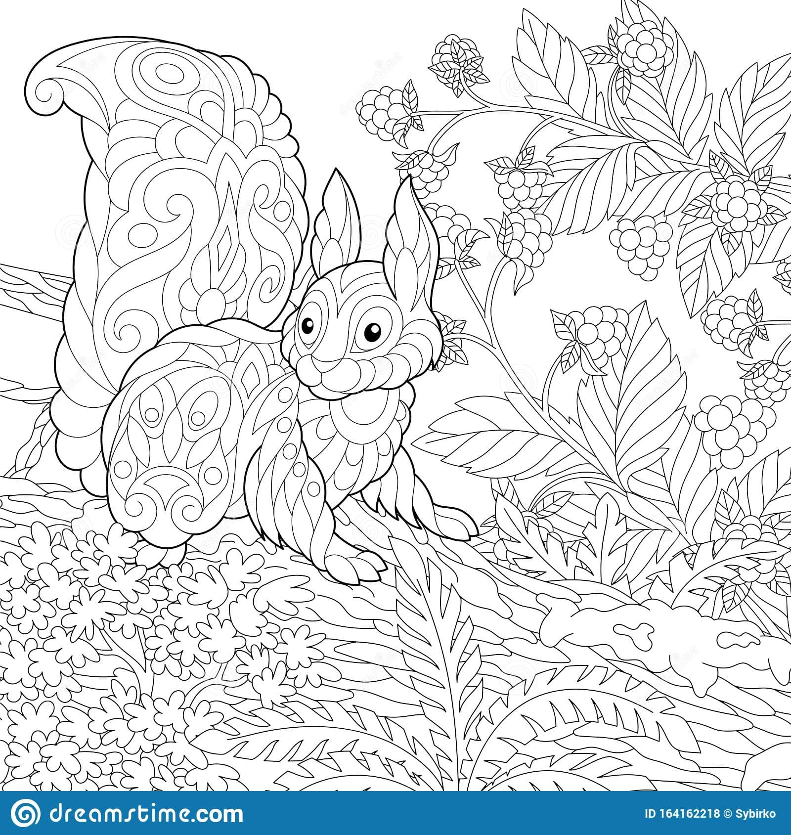 Cute Squirrel In The forest Coloring Page