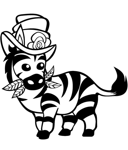 Cute Zebra with Top Hat Free Printable Coloring Page