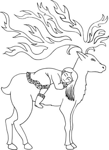 Deer and Girl Image Coloring Page