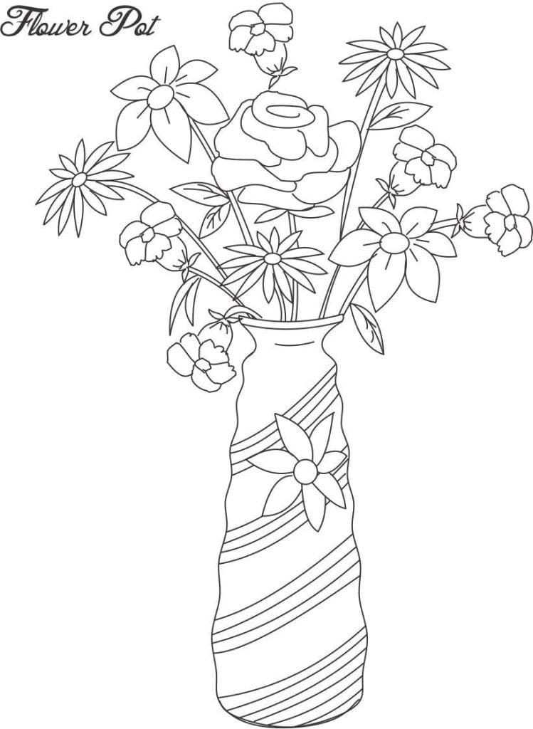 Easier Flower Pot Coloring Page