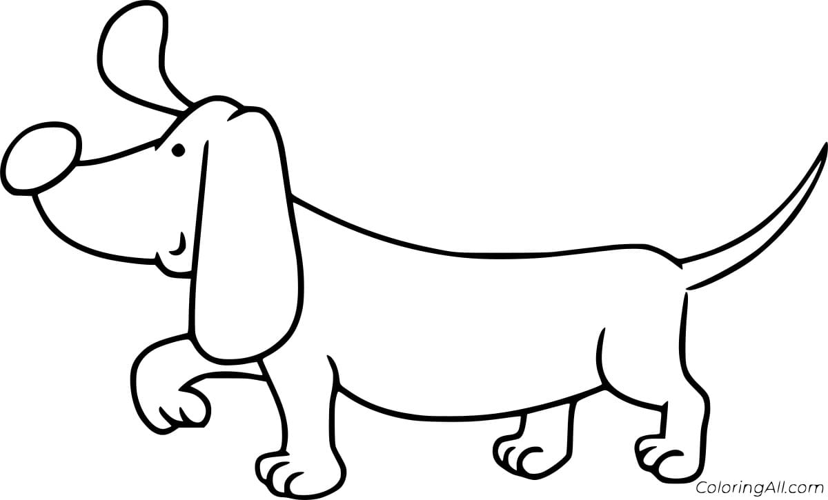 Easy Cartoon Dachshund Free Printable Coloring Page