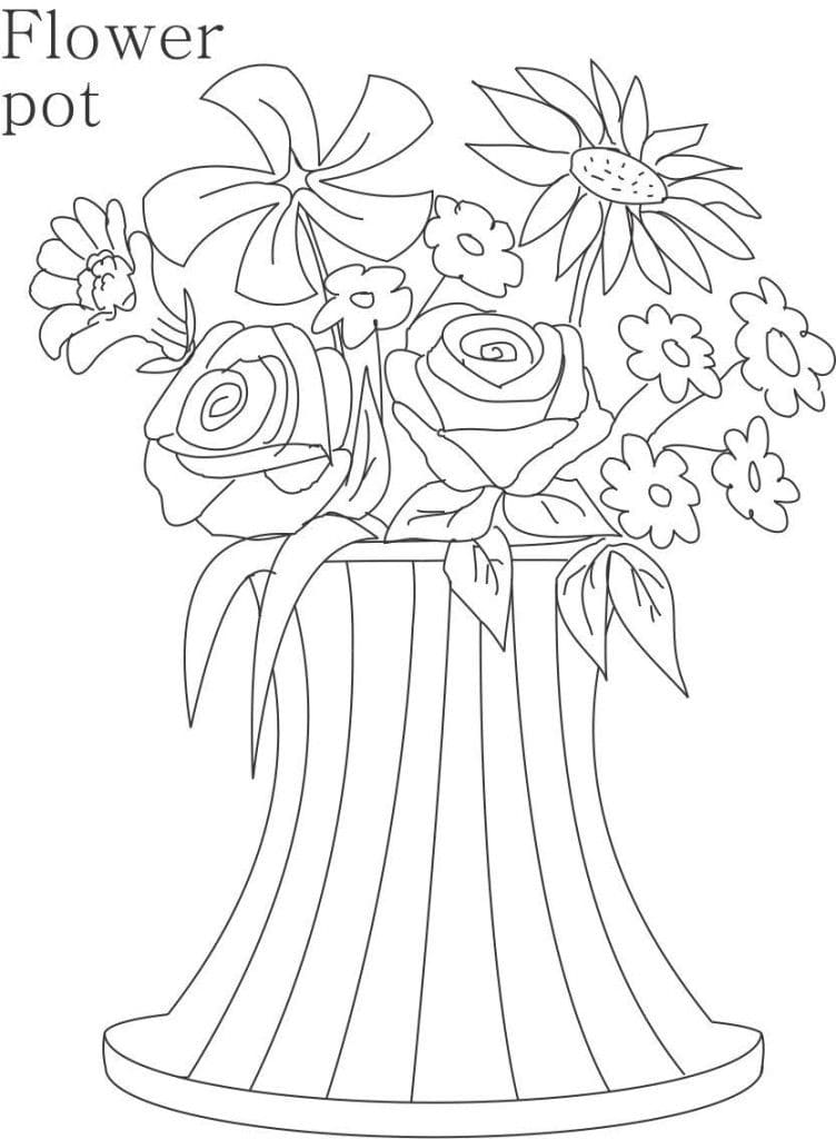 Easy Flower Pot Coloring Page Coloring Page