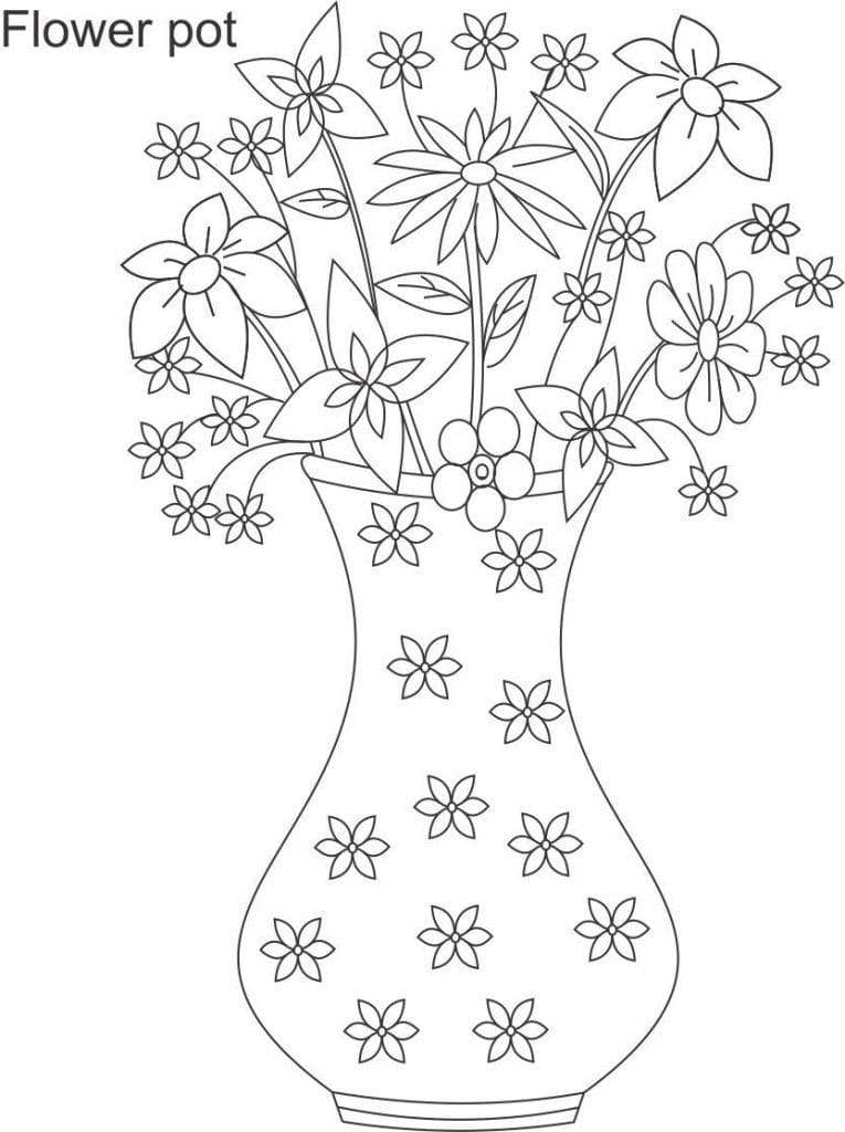 Easy Flower Pot Image Coloring Page