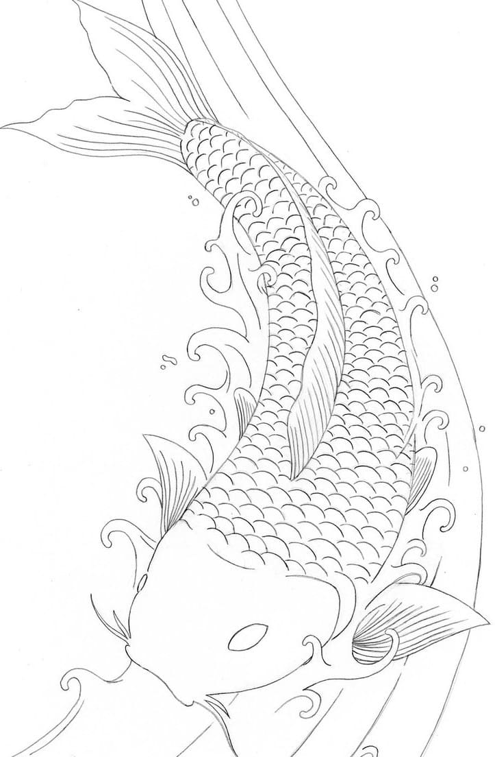 Easy Koi Fish For Kids Coloring Page