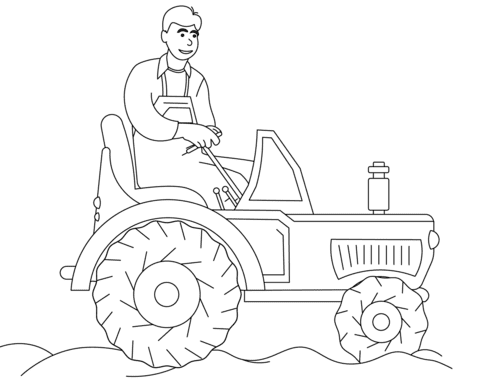 Farmer Driving Tractor Free Printable Coloring Page