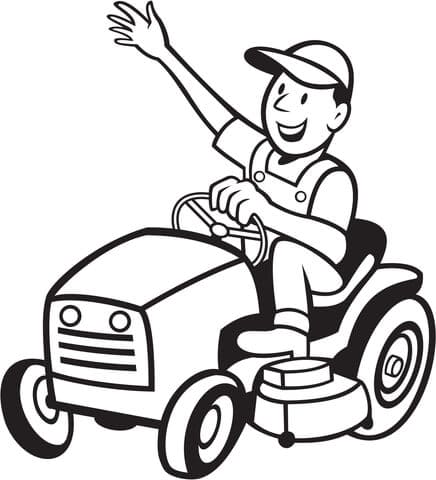 Farmer Riding a Tractor Mower Free Coloring Page