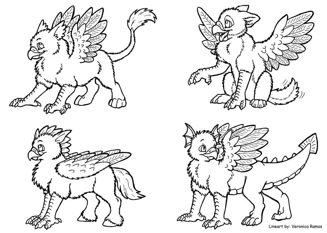 Four Griffin For Kids Coloring Page