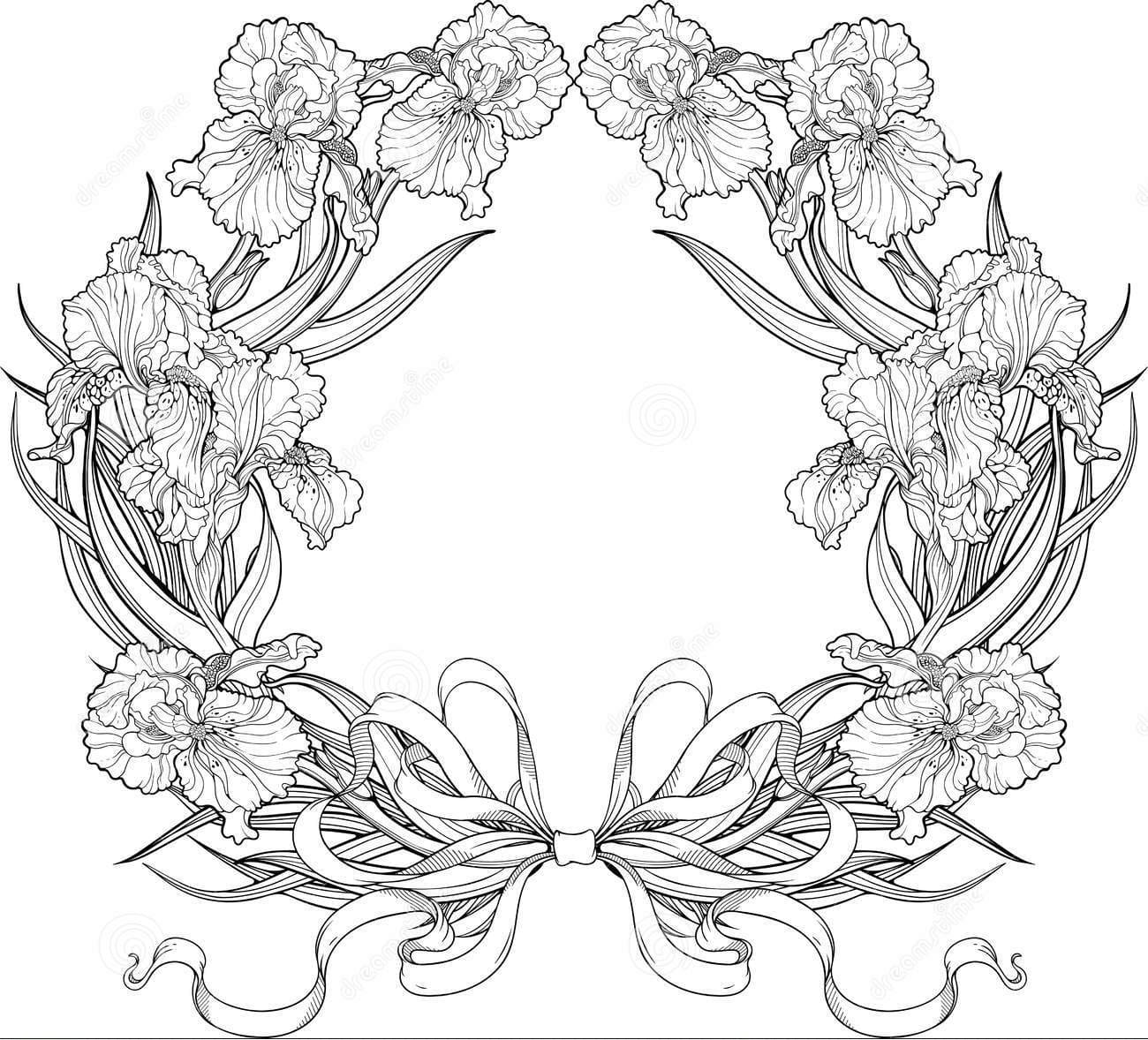 Frame Of Iris Flowers Coloring Page