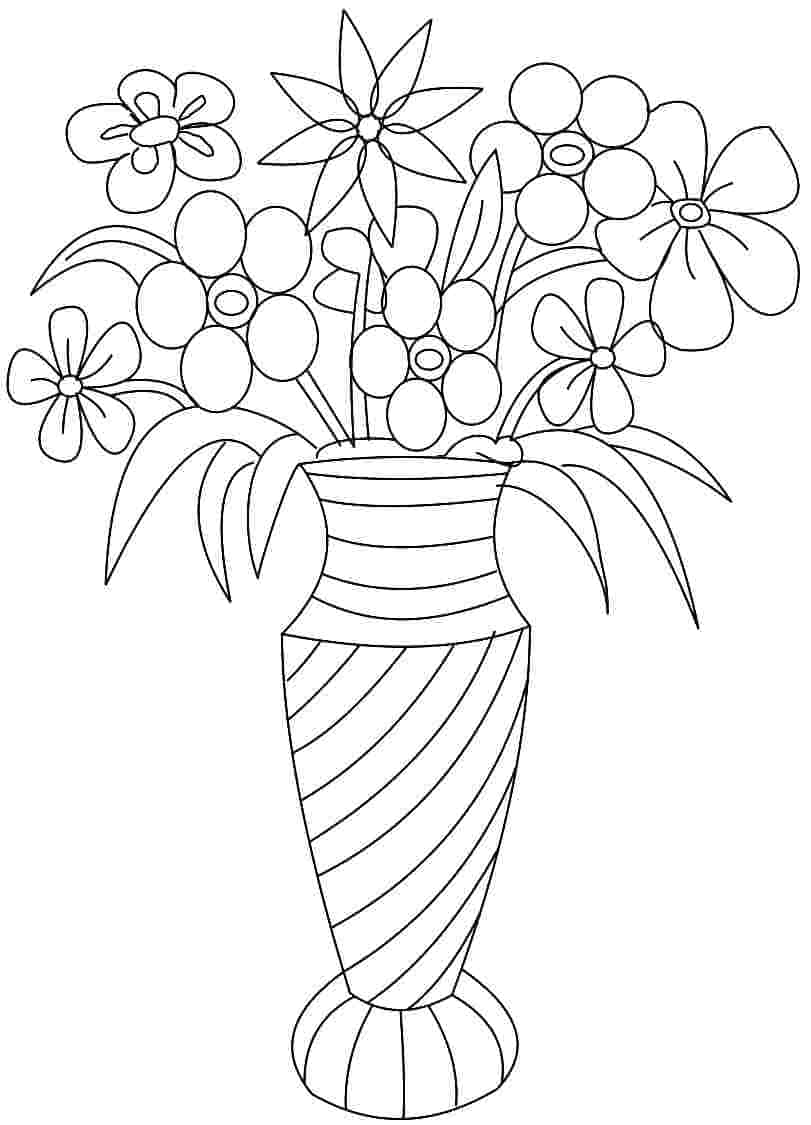 Free Flower On Vase Coloring Pages For Adults