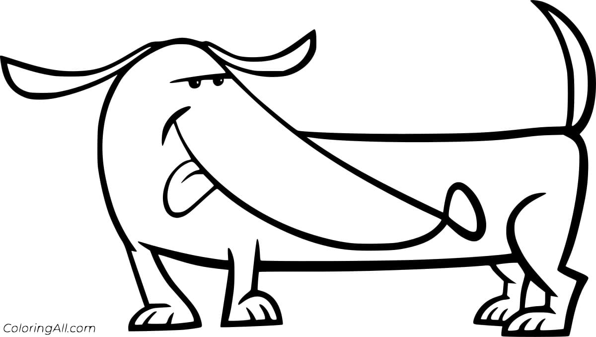 Funny Cartoon Dachshund Free Coloring Page