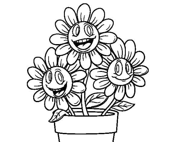 Funny Flowers in Pot Coloring Page