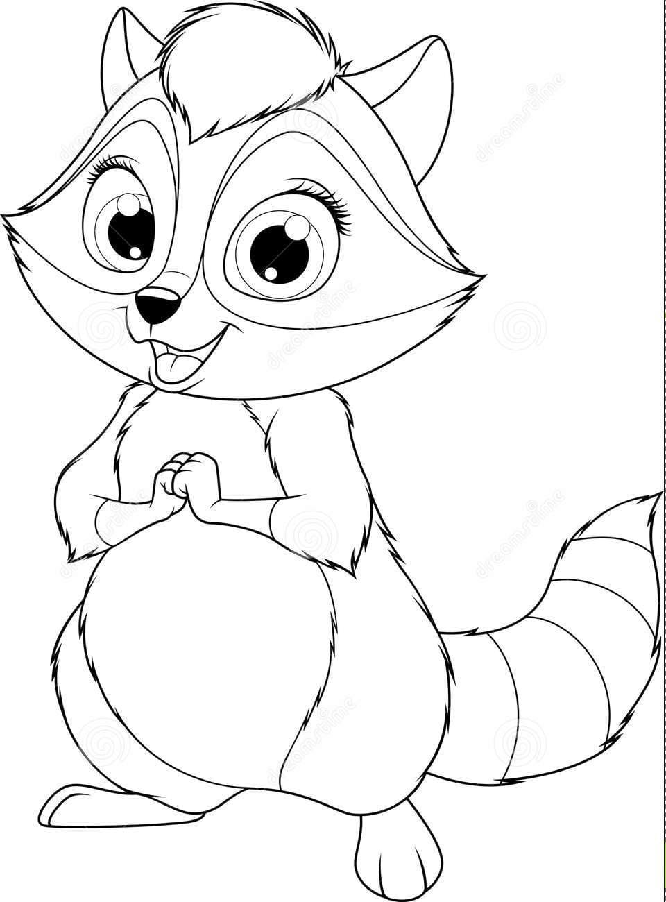 Funny Little Raccoon Coloring Page