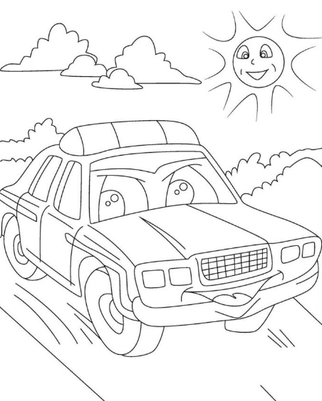 Funny Police Car Coloring Page