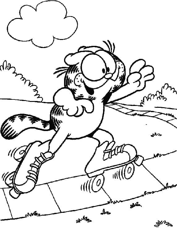 Garfield on Roller Skate Image Coloring Page