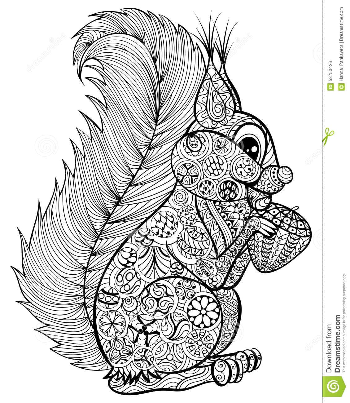 Hand Drawn Funny Squirrel Coloring Page