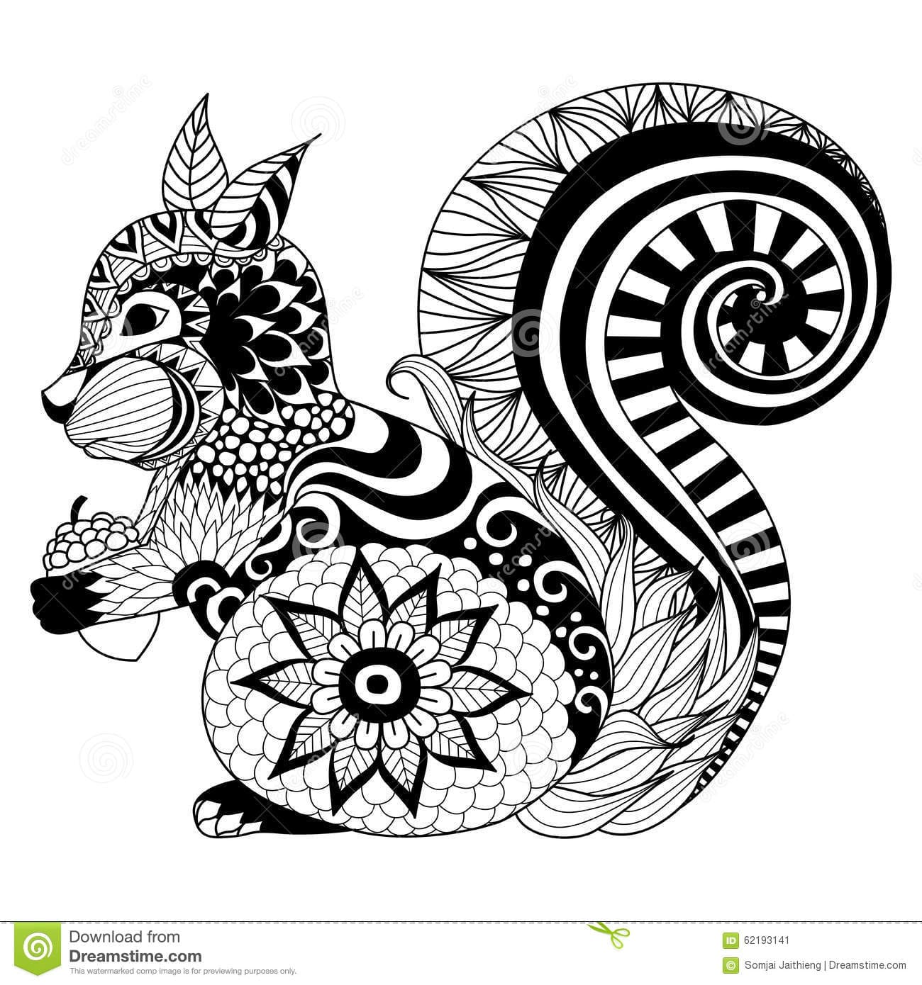 Hand Drawn Squirrel Image Coloring Page