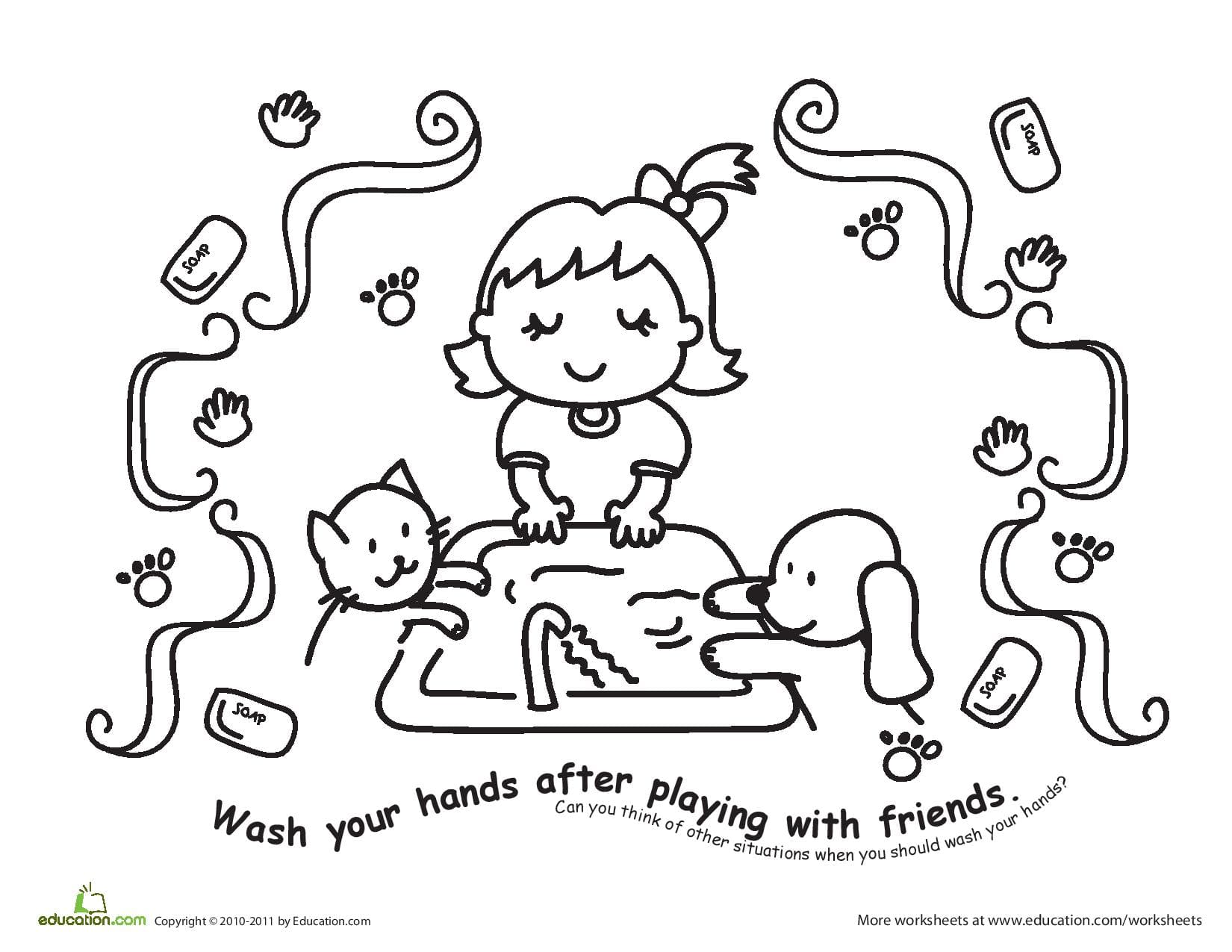 Hand Washing Hygiene Coloring Coloring Page