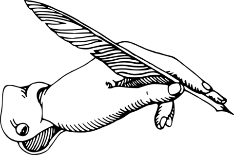Hand with Quill Image Coloring Page