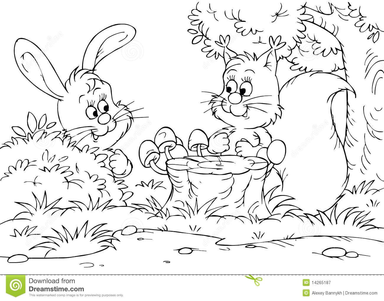 Hare And Squirrel Coloring Page