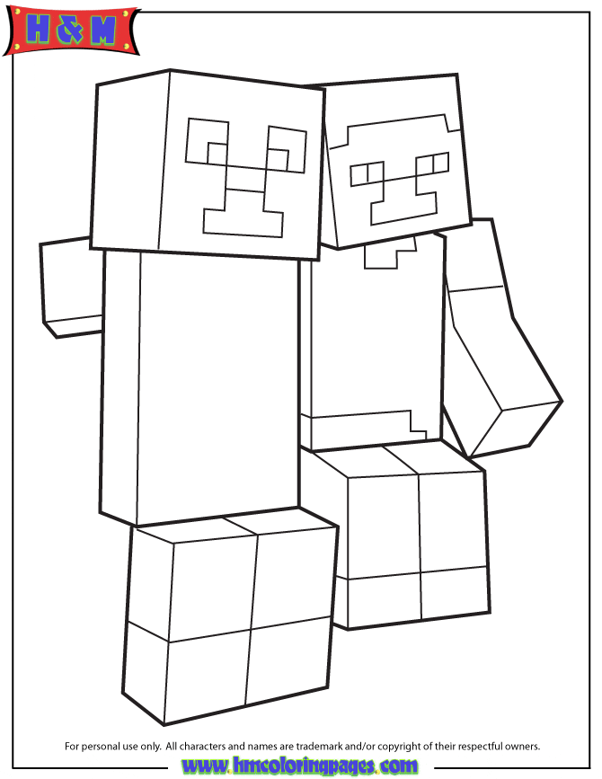 Image Steve Minecraft Creeper Kids Coloring Page