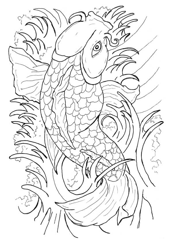Japanese Koi Fish Tattoo Flash Coloring Page