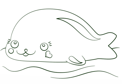Kawaii Seal Image Coloring Page