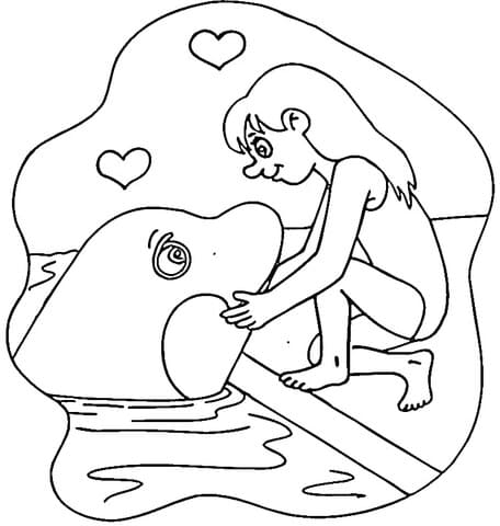 Killer Whale And Girl Picture Coloring Page