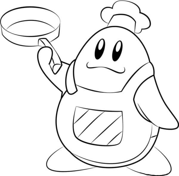 Kind Chef Kirby With A Frying Pan Coloring Page