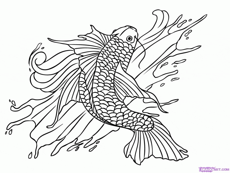Koi Fish Lovely Image Coloring Page