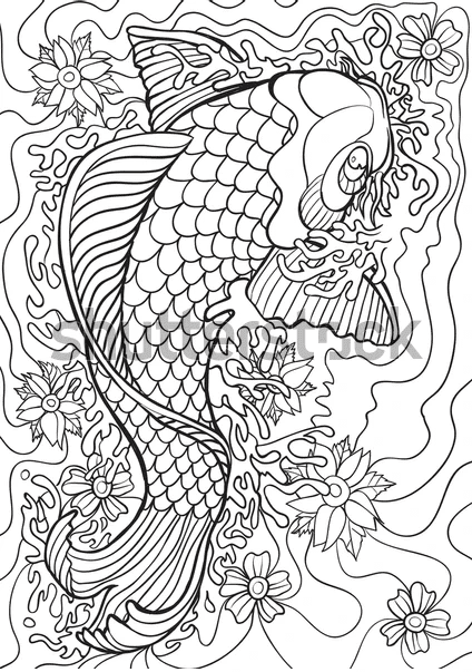 Koi Fish Shapely For Kids Coloring Page