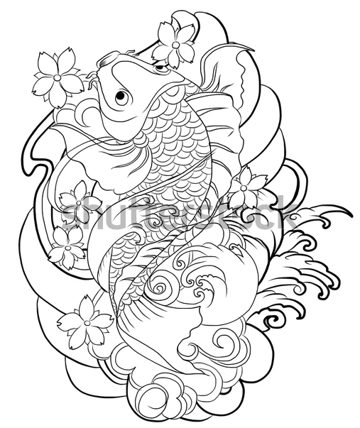 Koi Tattoo Aesthetic For Kids Coloring Page