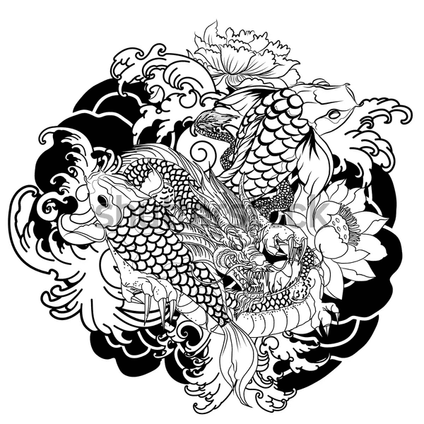 Koi Tattoo Engaging For Kids Coloring Page