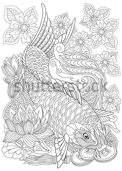 Koi Tattoo For Kids Pretty Coloring Page