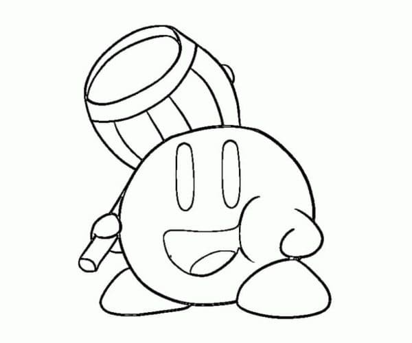 Laughing Kirby With A Hammer Coloring Page