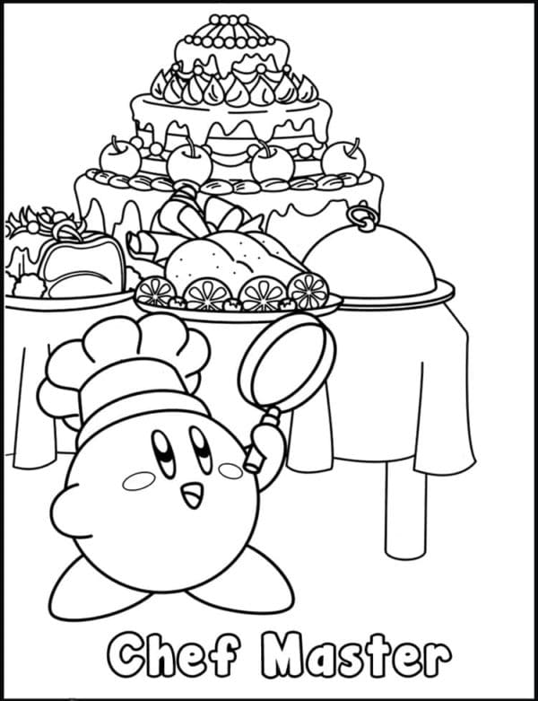Little Kirby Rejoices At The Amount Of Food Coloring Page