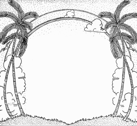 Palm and Clouds Cartouche Coloring Page