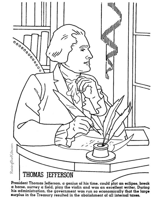 President Thomas Jefferson Free Coloring Page