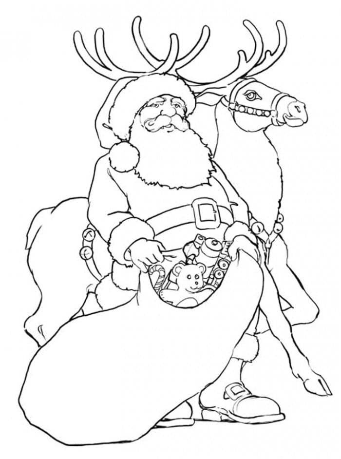 Santa and Reindeer Coloring Page