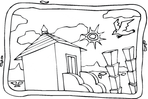 Seagull Above The Town Coloring Page