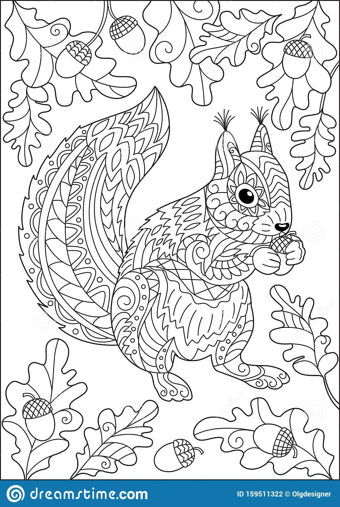 Squirrel And Autumn Image Coloring Page