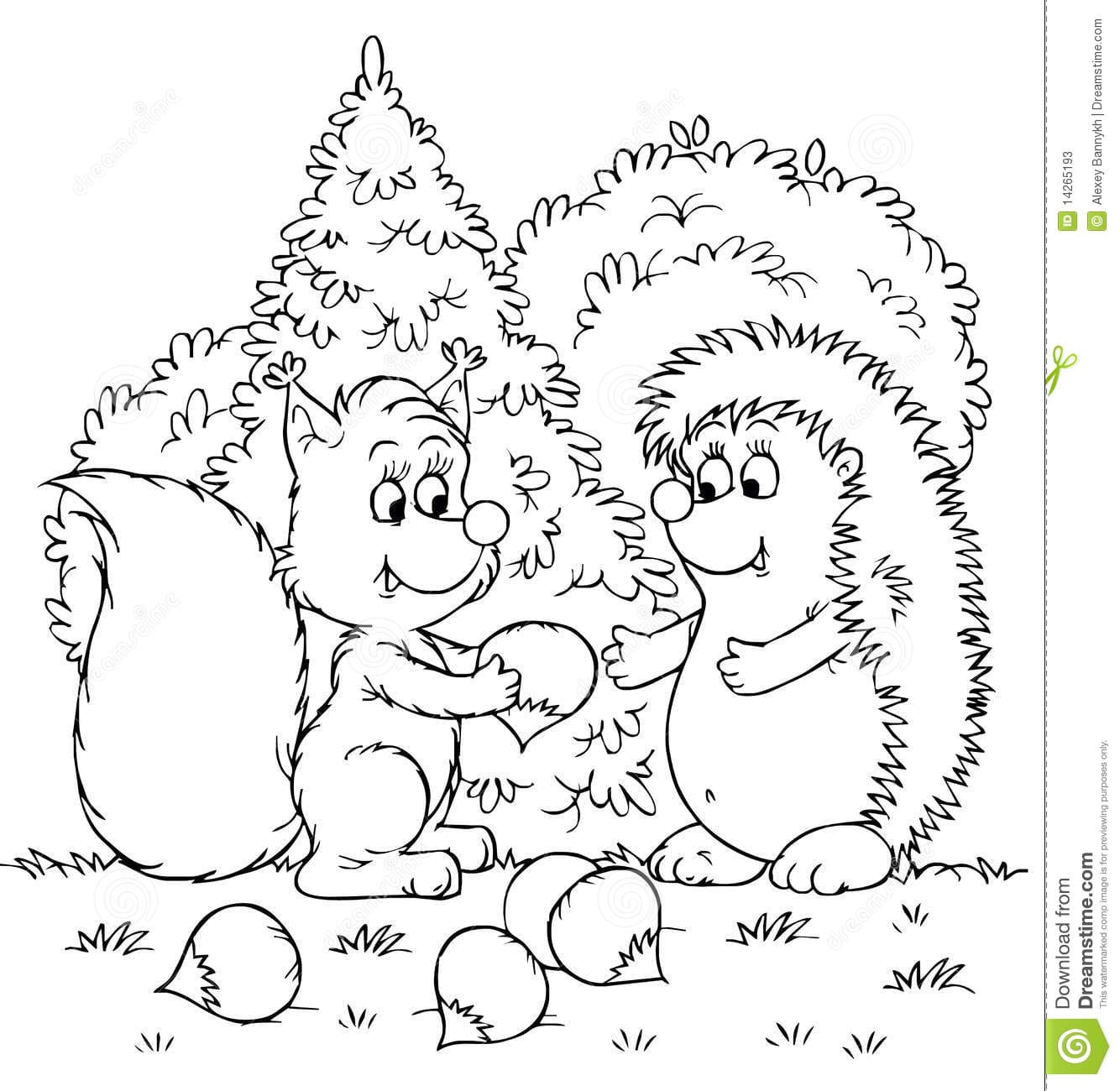 Squirrel And Hedgehog With Nuts