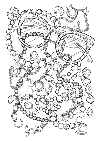Stylish Eyeglasses and Pearls Image Coloring Page