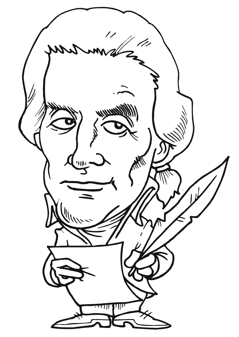 Thomas Jefferson Caricature Image Coloring Page
